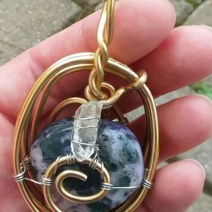 Purple moss agate and quartz pendant